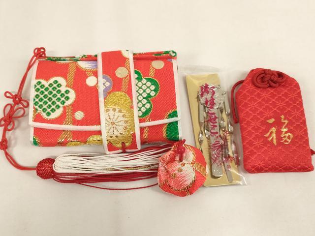 平和屋本店[]七五三　女の子　７歳　小物セット　舞梅文　金糸　箱付き　未使用　AABJ5282ja