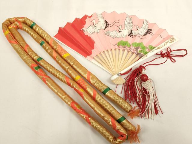 平和屋本店[]七五三　女の子　７歳　小物セット　桜舞蝶文　金糸　箱付き　未使用　AABJ5283ja