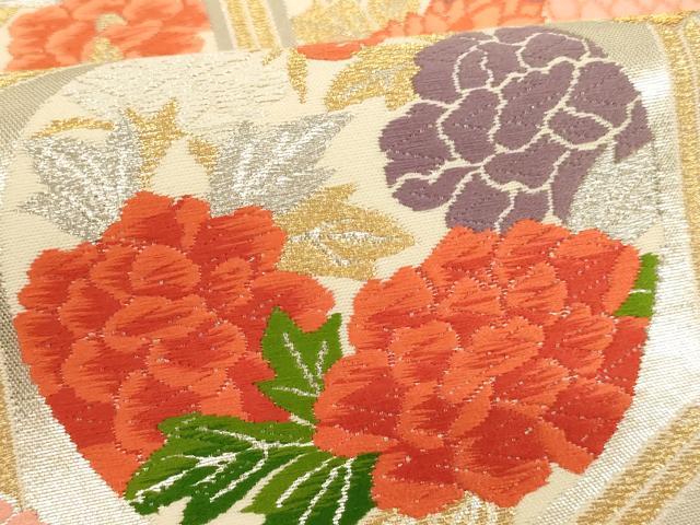 平和屋着物∵女の子　子供　全通柄袋帯　唐織　亀甲花丸文　金銀糸　逸品　AABJ5285ja