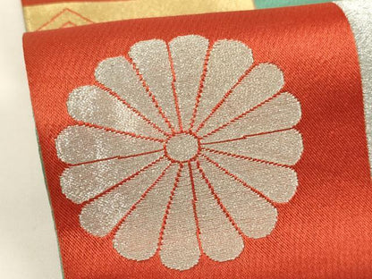 平和屋着物[]女の子 子供 丸帯 市松飛鶴花文 金銀糸 逸品 未使用 AABJ5289ja