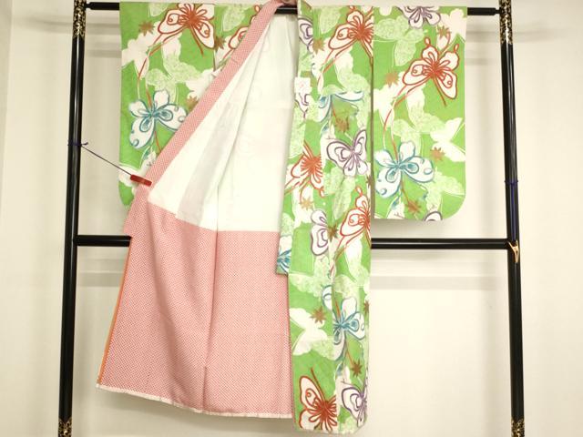 平和屋着物[]七五三　女の子　７歳　祝着　四つ身　舞蝶楓文　金彩　洗える着物　AABJ5291ja