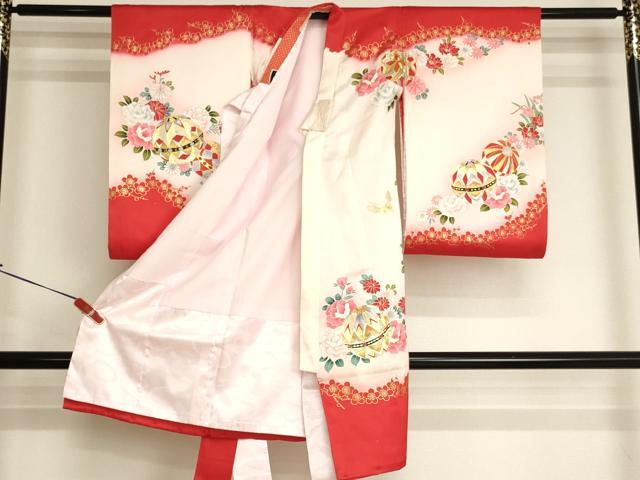 平和屋着物[]お宮参り　女の子　祝着　産着　初着　のしめ　絞り　花手毬文　暈し染め　金銀彩　逸品　AABJ5293ja