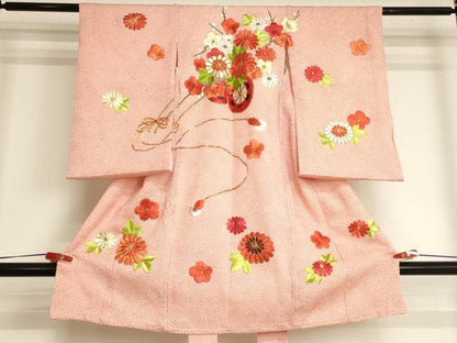 平和屋着物[]お宮参り　女の子　祝着　産着　初着　のしめ　総絞り　駒刺繍　花車文　金糸　逸品　AABJ5294ja
