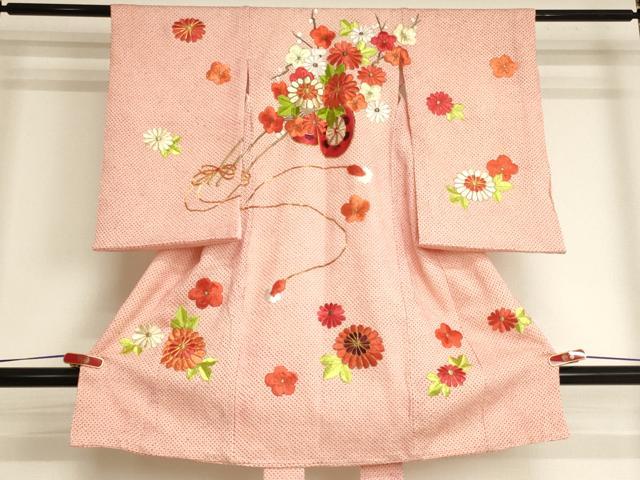 平和屋着物[]お宮参り　女の子　祝着　産着　初着　のしめ　総絞り　駒刺繍　花車文　金糸　逸品　AABJ5294ja