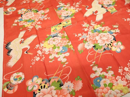 平和屋着物[]女の子 子供 長襦袢 袷 飛鶴花車文 逸品 未使用 AABJ5295ja