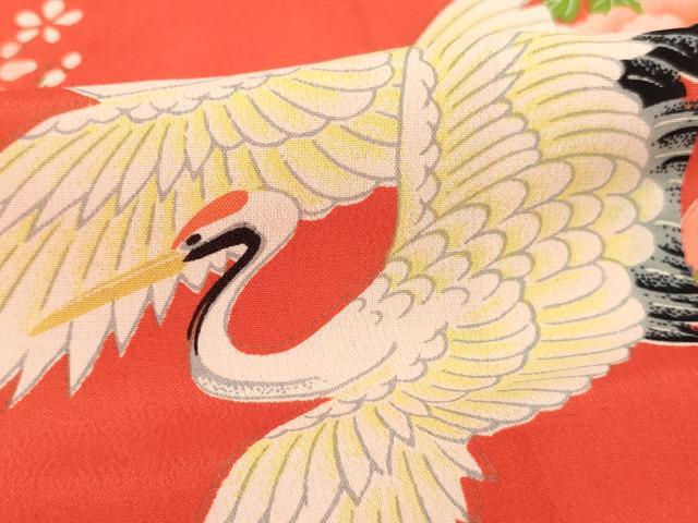 平和屋着物[]女の子 子供 長襦袢 袷 飛鶴花車文 逸品 未使用 AABJ5295ja