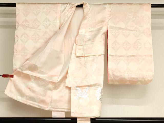 平和屋着物[]七五三　女の子　３歳　祝着　一つ身　半衿刺繍セット　飛鶴花文　金銀彩　洗える着物　AABJ5297ja