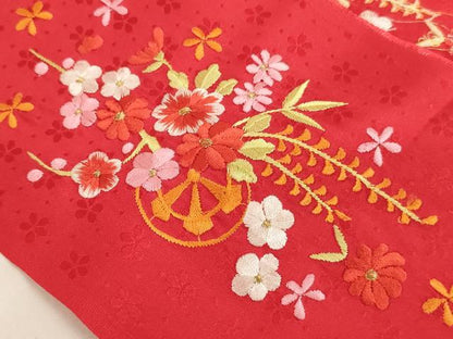 平和屋着物[]七五三　女の子　３歳　祝着　一つ身　半衿刺繍セット　飛鶴花文　金銀彩　洗える着物　AABJ5297ja