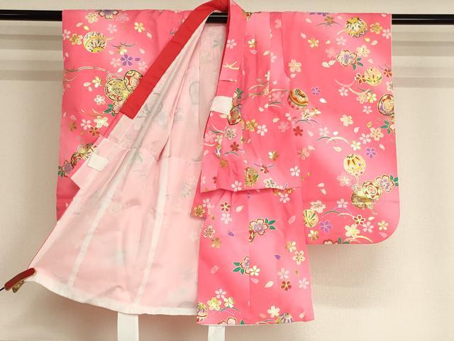 平和屋着物[]七五三　女の子　３歳　祝着　三つ身　長襦袢（単衣）セット　桜鼓手毬文　暈し染め　金彩　AABJ5298ja