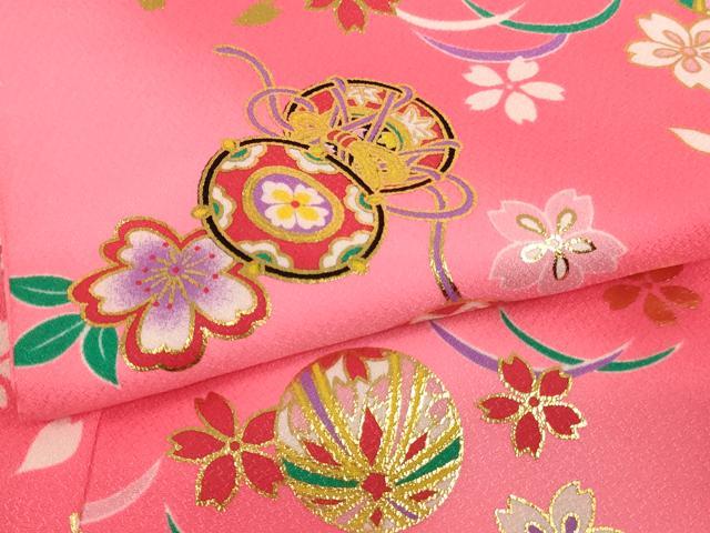 平和屋着物[]七五三　女の子　３歳　祝着　三つ身　長襦袢（単衣）セット　桜鼓手毬文　暈し染め　金彩　AABJ5298ja