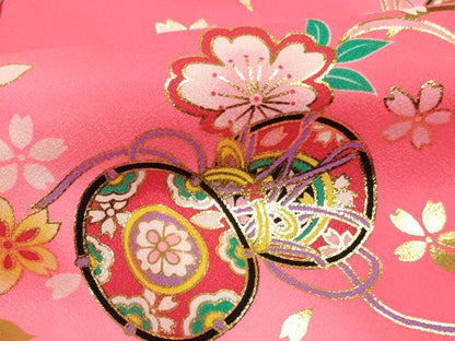 平和屋着物[]七五三　女の子　３歳　祝着　三つ身　長襦袢（単衣）セット　桜鼓手毬文　暈し染め　金彩　AABJ5298ja