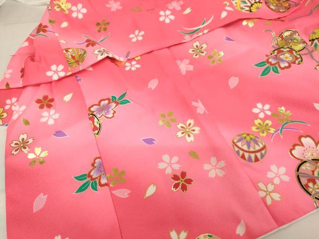 平和屋着物[]七五三　女の子　３歳　祝着　三つ身　長襦袢（単衣）セット　桜鼓手毬文　暈し染め　金彩　AABJ5298ja