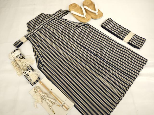 平和屋着物[]七五三　男の子　行灯袴・小物セット　縞　逸品　未使用　AABJ5299ja