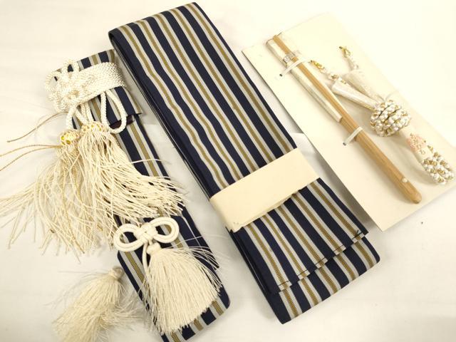 平和屋着物[]七五三　男の子　行灯袴・小物セット　縞　逸品　未使用　AABJ5299ja
