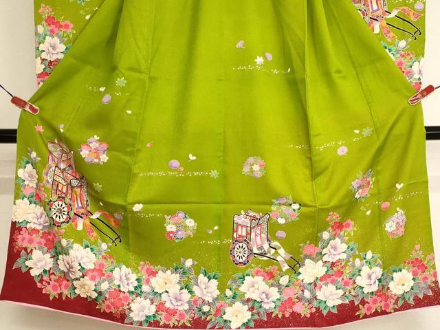 平和屋着物[]七五三　女の子　７歳　祝着　四つ身　御所車花文　逸品　AABJ5302ja