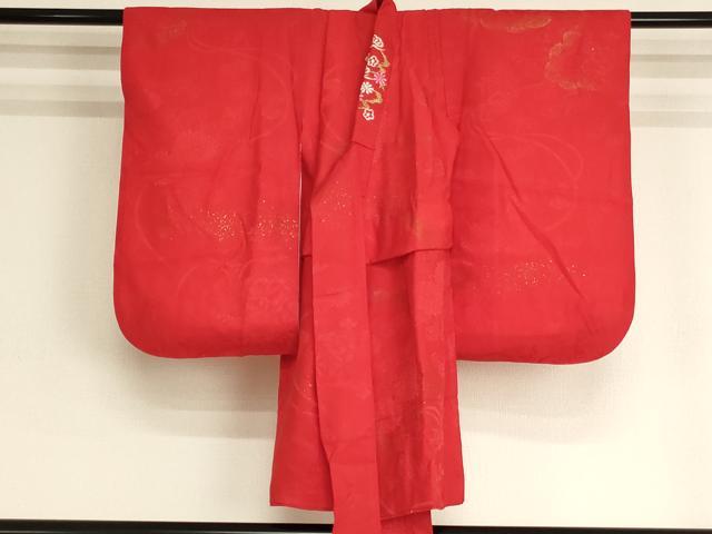 平和屋着物[]女の子 子供 長襦袢 袷 花車地紋 赤色 金彩 半衿刺繍 逸品 AABJ5306ja