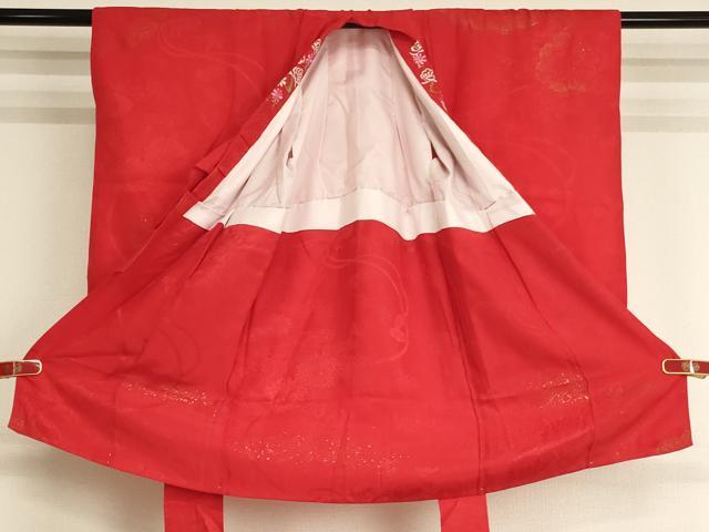 平和屋着物[]女の子 子供 長襦袢 袷 花車地紋 赤色 金彩 半衿刺繍 逸品 AABJ5306ja