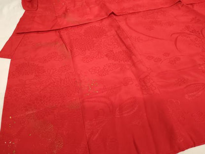 平和屋着物[]女の子 子供 長襦袢 袷 花車地紋 赤色 金彩 半衿刺繍 逸品 AABJ5306ja
