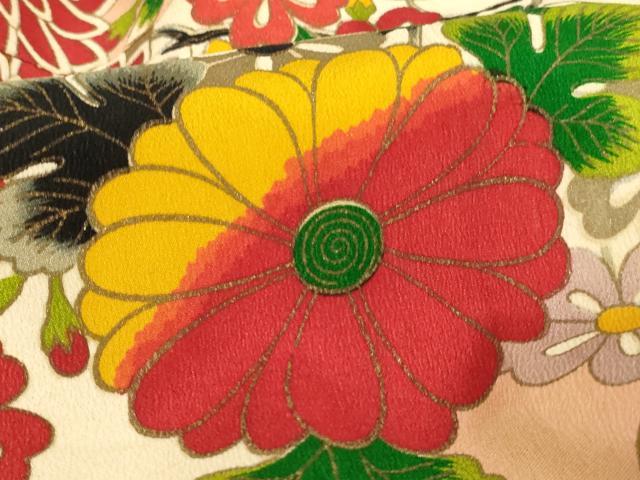 平和屋着物[]アンティーク　大正ロマン　七五三　女の子　３歳　祝着　一つ身　渡橋花文　金彩　逸品　AABJ5308ja