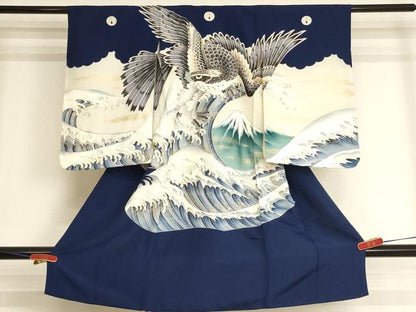 平和屋着物[]七五三　男の子　祝着　駒刺繍　鷹　立波文　富士山　金彩　逸品　AABJ5309ja