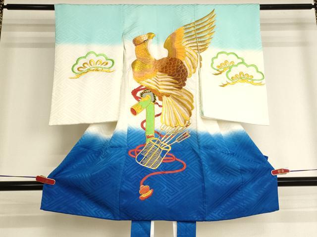 平和屋着物[]お宮参り　男の子　祝着　産着　初着　のしめ　総刺繍　鷹　暈し染め　金糸　逸品　AABJ5310ja