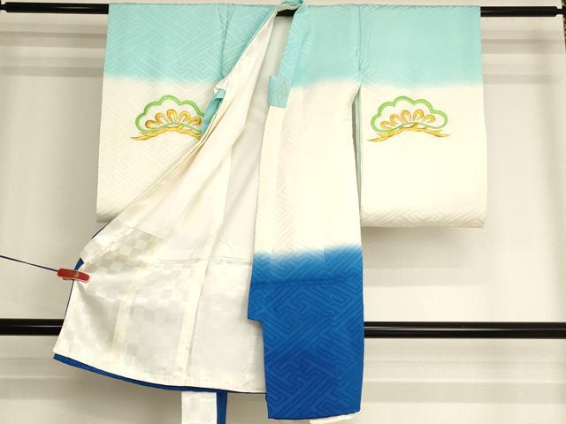 平和屋着物[]お宮参り　男の子　祝着　産着　初着　のしめ　総刺繍　鷹　暈し染め　金糸　逸品　AABJ5310ja