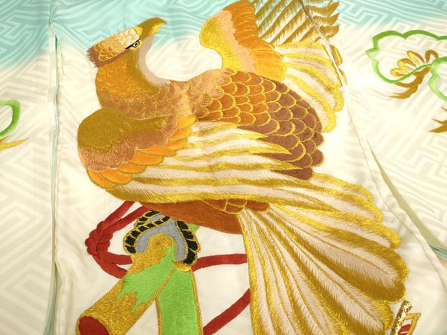 平和屋着物[]お宮参り　男の子　祝着　産着　初着　のしめ　総刺繍　鷹　暈し染め　金糸　逸品　AABJ5310ja