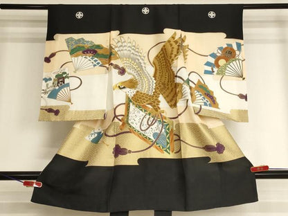 平和屋着物[]お宮参り　男の子　祝着　産着　初着　のしめ　刺繍　鷹　舞扇文　金糸　金彩　逸品　AABJ5311ja