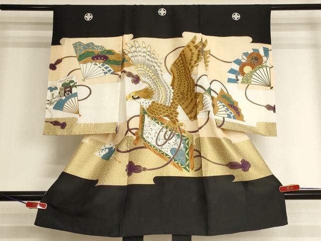 平和屋着物[]お宮参り　男の子　祝着　産着　初着　のしめ　刺繍　鷹　舞扇文　金糸　金彩　逸品　AABJ5311ja