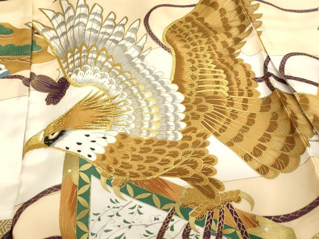平和屋着物[]お宮参り　男の子　祝着　産着　初着　のしめ　刺繍　鷹　舞扇文　金糸　金彩　逸品　AABJ5311ja