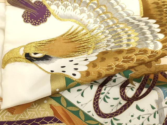 平和屋着物[]お宮参り　男の子　祝着　産着　初着　のしめ　刺繍　鷹　舞扇文　金糸　金彩　逸品　AABJ5311ja