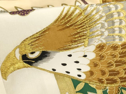 平和屋着物[]お宮参り　男の子　祝着　産着　初着　のしめ　刺繍　鷹　舞扇文　金糸　金彩　逸品　AABJ5311ja
