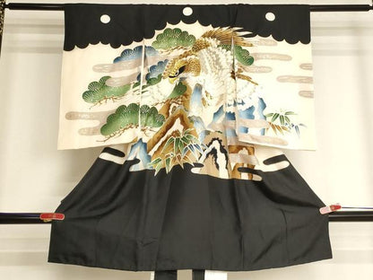 平和屋着物[]お宮参り　男の子　祝着　産着　初着　のしめ　鷹　風景松文　金銀糸　金彩　逸品　AABJ5312ja