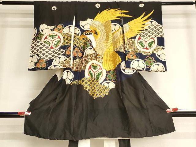 平和屋着物[]お宮参り　男の子　祝着　産着　初着　のしめ　鷹　三つ葉葵　金糸　金彩　逸品　AABJ5313ja