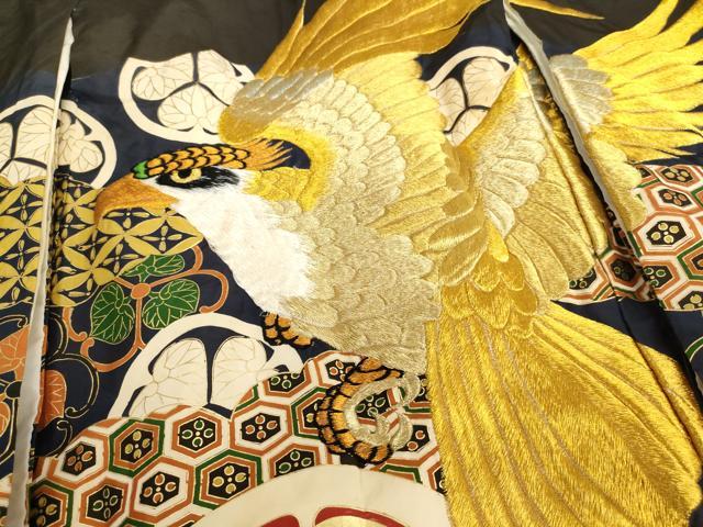 平和屋着物[]お宮参り　男の子　祝着　産着　初着　のしめ　鷹　三つ葉葵　金糸　金彩　逸品　AABJ5313ja