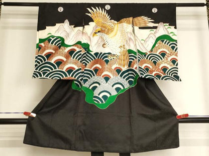 平和屋着物[]お宮参り　男の子　祝着　産着　初着　のしめ　刺繍　遠山鷹文　青海波　金糸　金彩　洗える着物　AABJ5314ja