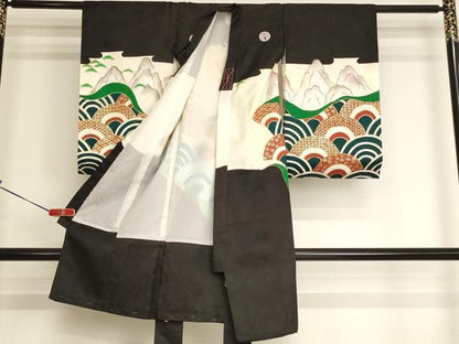 平和屋着物[]お宮参り　男の子　祝着　産着　初着　のしめ　刺繍　遠山鷹文　青海波　金糸　金彩　洗える着物　AABJ5314ja