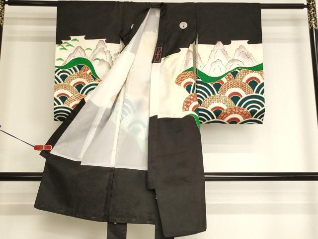 平和屋着物[]お宮参り　男の子　祝着　産着　初着　のしめ　刺繍　遠山鷹文　青海波　金糸　金彩　洗える着物　AABJ5314ja