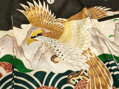 平和屋着物[]お宮参り　男の子　祝着　産着　初着　のしめ　刺繍　遠山鷹文　青海波　金糸　金彩　洗える着物　AABJ5314ja