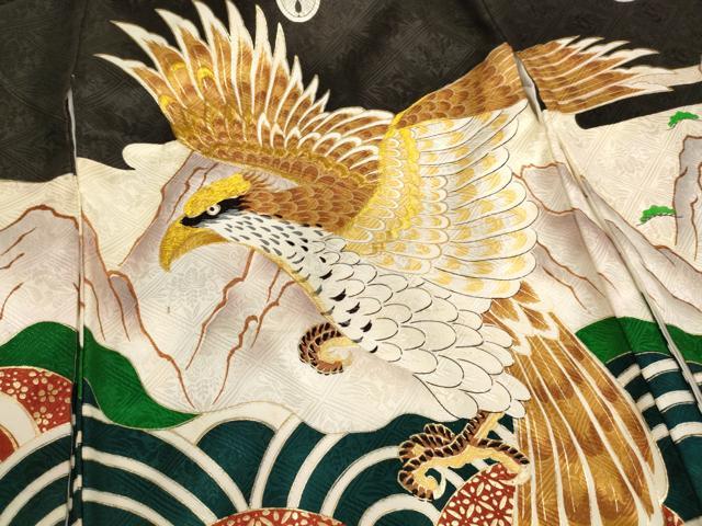 平和屋着物[]お宮参り　男の子　祝着　産着　初着　のしめ　刺繍　遠山鷹文　青海波　金糸　金彩　洗える着物　AABJ5314ja