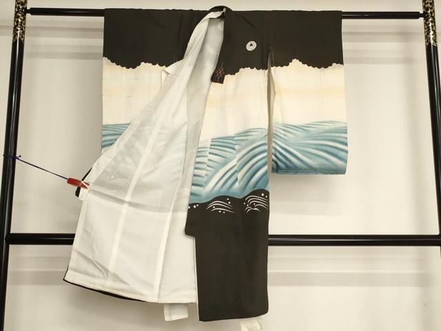 平和屋着物[]お宮参り　男の子　祝着　産着　初着　のしめ　刺繍　飛鶴風景文　暈し染め　金糸　金彩　逸品　AABJ5315ja