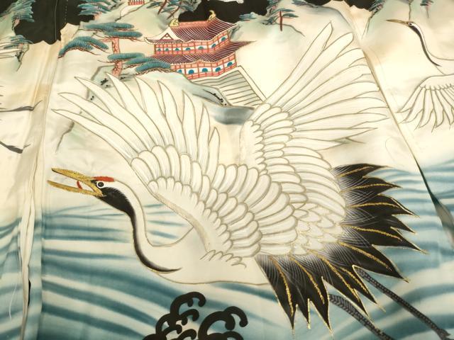平和屋着物[]お宮参り　男の子　祝着　産着　初着　のしめ　刺繍　飛鶴風景文　暈し染め　金糸　金彩　逸品　AABJ5315ja