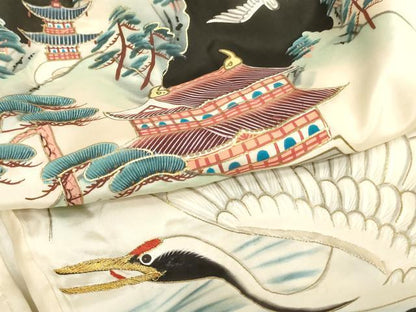 平和屋着物[]お宮参り　男の子　祝着　産着　初着　のしめ　刺繍　飛鶴風景文　暈し染め　金糸　金彩　逸品　AABJ5315ja