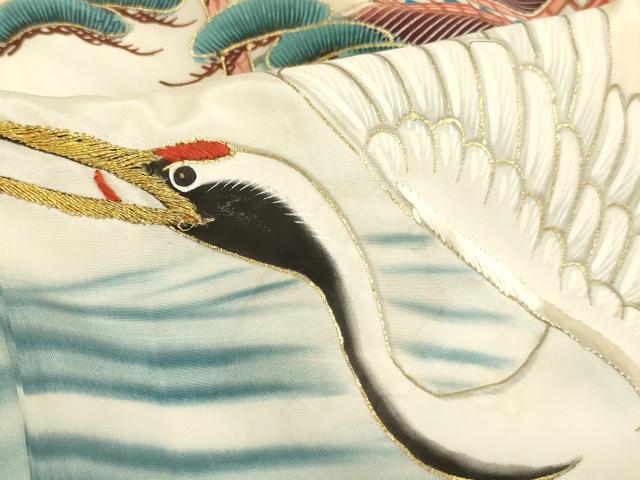 平和屋着物[]お宮参り　男の子　祝着　産着　初着　のしめ　刺繍　飛鶴風景文　暈し染め　金糸　金彩　逸品　AABJ5315ja