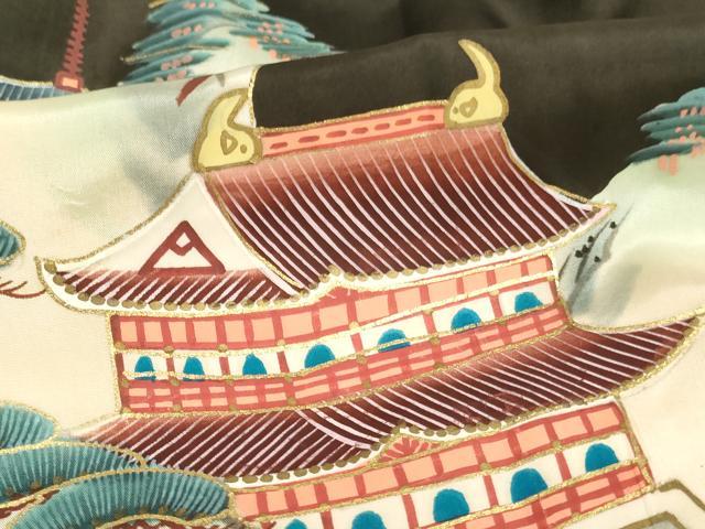 平和屋着物[]お宮参り　男の子　祝着　産着　初着　のしめ　刺繍　飛鶴風景文　暈し染め　金糸　金彩　逸品　AABJ5315ja
