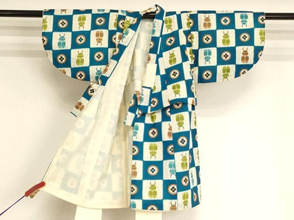平和屋着物[]七五三 男の子 祝着・袖無し羽織セット 一つ身 市松文様 クワガタムシ 逸品 AABJ5316ja