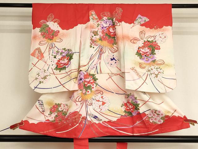 平和屋着物[]七五三　女の子　３歳　祝着　一つ身　薬玉文　暈し染め　金銀彩　逸品　AABJ5318ja