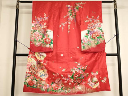 平和屋着物[]七五三　女の子　７歳　祝着　四つ身　花鼓文　暈し染め　金彩　AABJ5319ja
