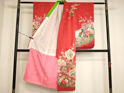 平和屋着物[]七五三　女の子　７歳　祝着　四つ身　花鼓文　暈し染め　金彩　AABJ5319ja