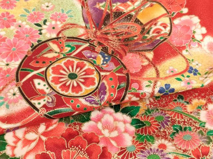 平和屋着物[]七五三　女の子　７歳　祝着　四つ身　花鼓文　暈し染め　金彩　AABJ5319ja